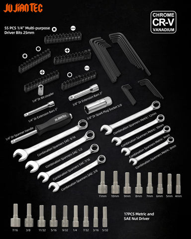 JU JIAN TEC half-inch drive ratchet wrench with quick-release for fast fastening.