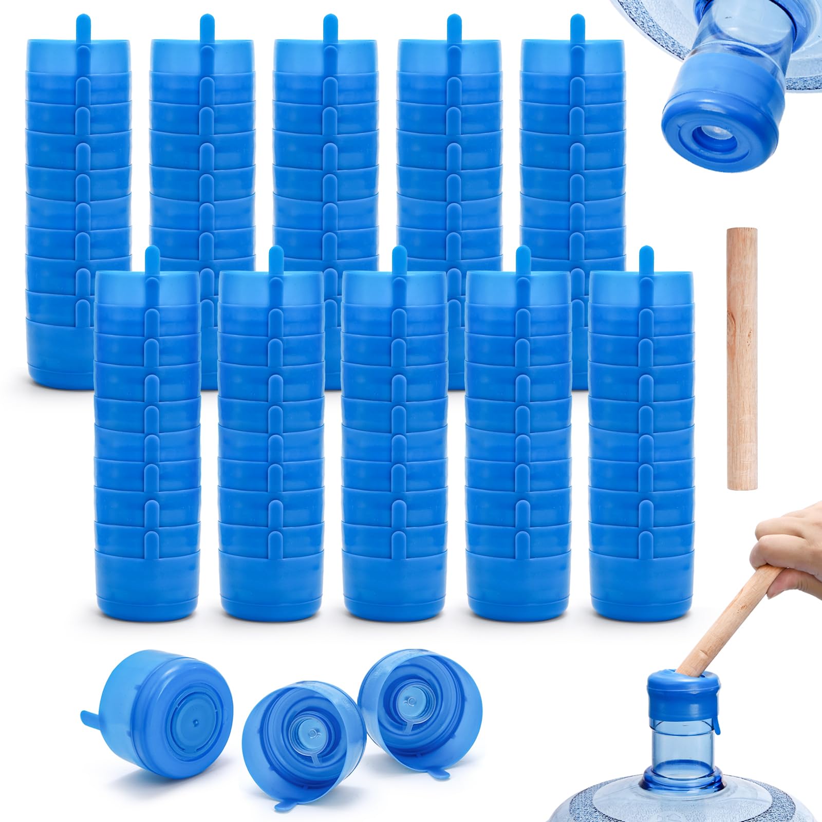 Jucoan 100-pack 55mm snap-top caps for quick resealing.