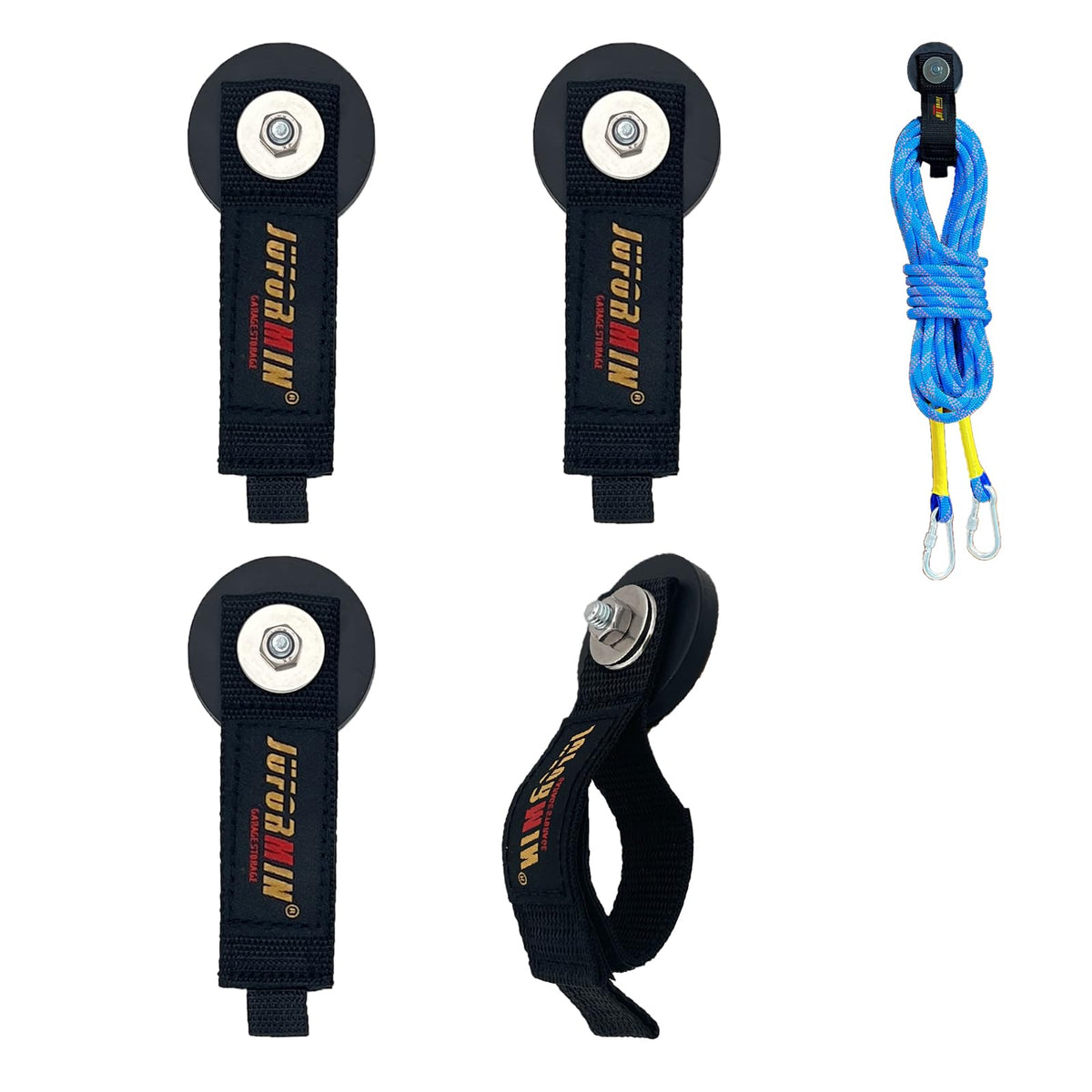 Juformin heavy duty magnetic hook on steel surface for garage organization.