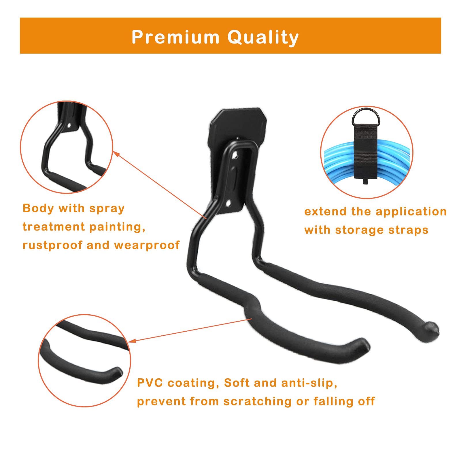 Juformin multipurpose garage hanger for tools like trimmers, drills, and saws.
