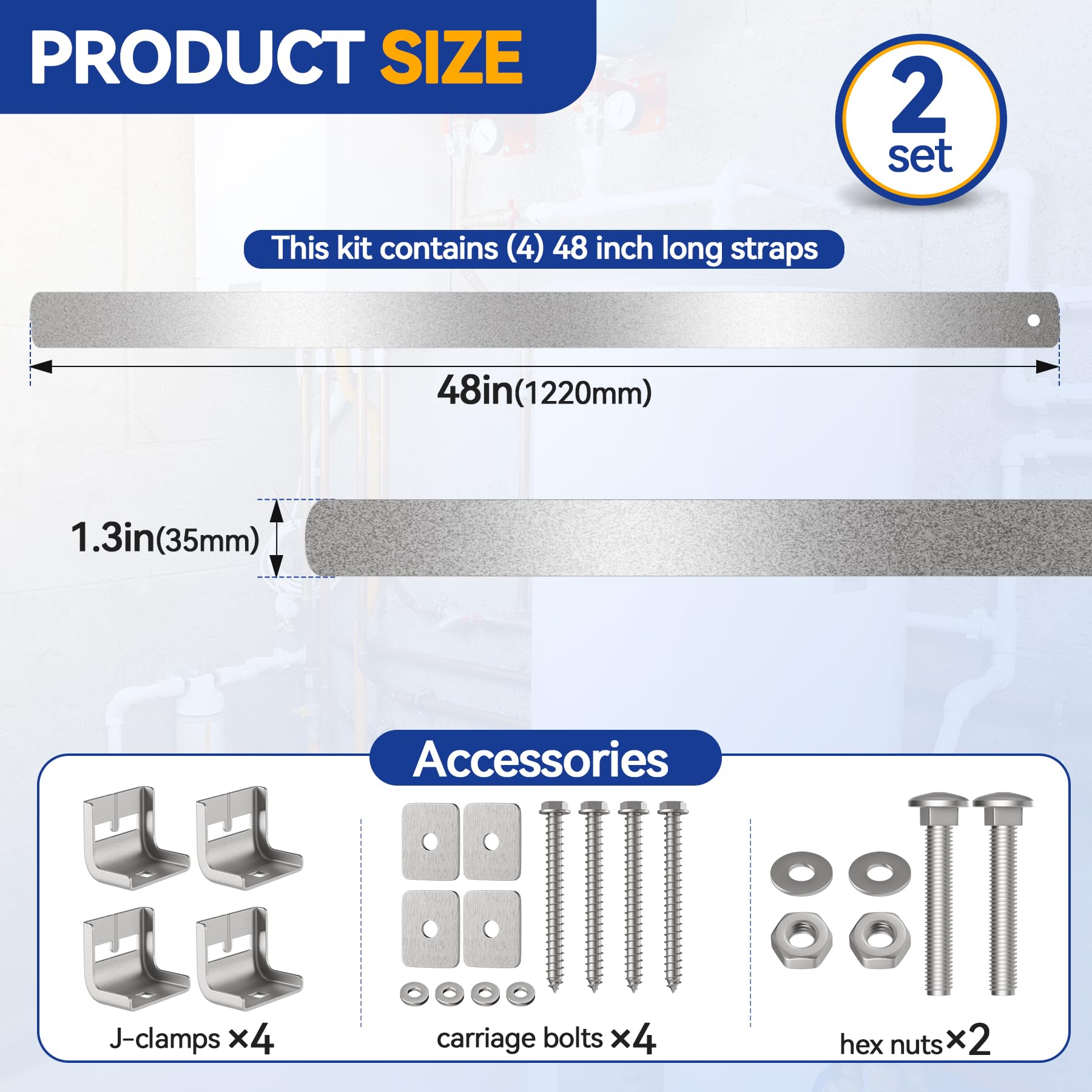 JUGGHOME adjustable earthquake strap demonstrates flexible fit for various water heaters.