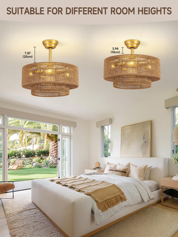 Jughtbo boho caged fandelier rattan detail adds texture and style.