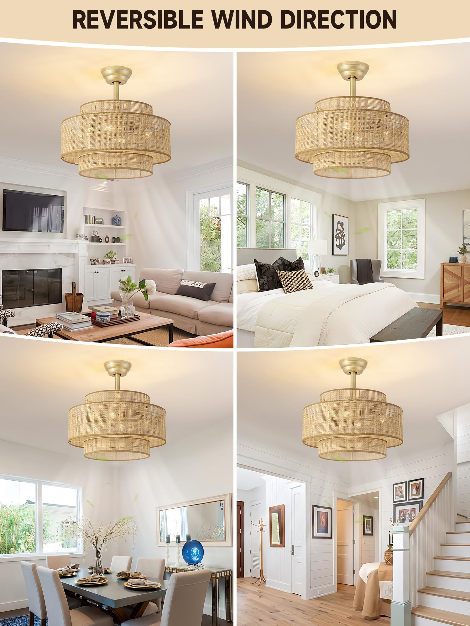Jughtbo Boho Fandelier whisper-quiet motor keeps spaces peaceful.
