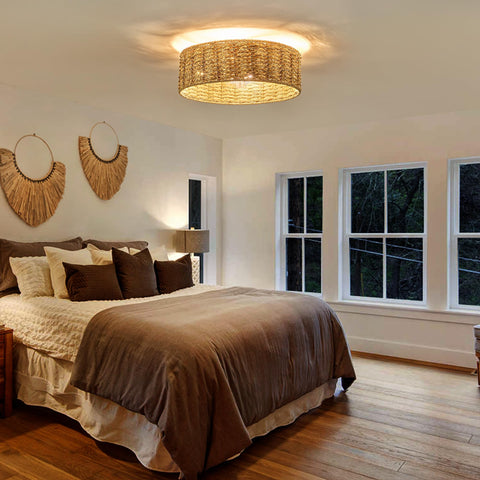 Jughtbo handwoven rattan ceiling fan adds natural texture to rooms.
