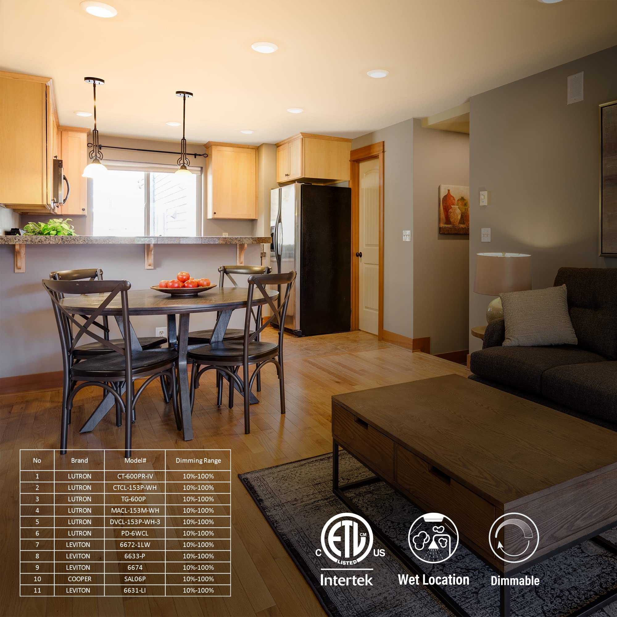 JULLISON 8-pack 6-inch disk light color temperature options from warm to daylight.