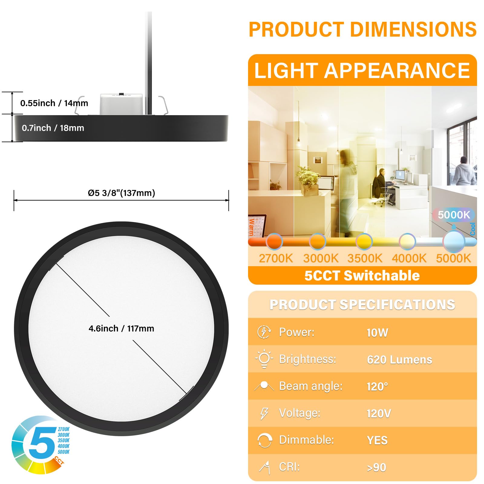 JULLISON edge-lit slim disk with diffused lens delivering glare-free light.