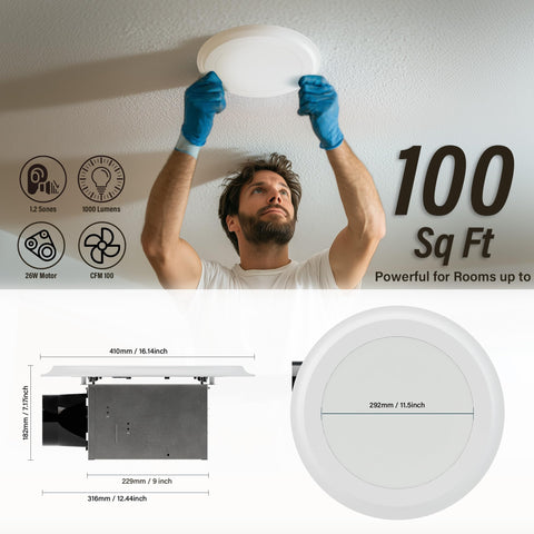 JULLISON round vent with 5CCT LED lighting for customizable bathroom ambiance.