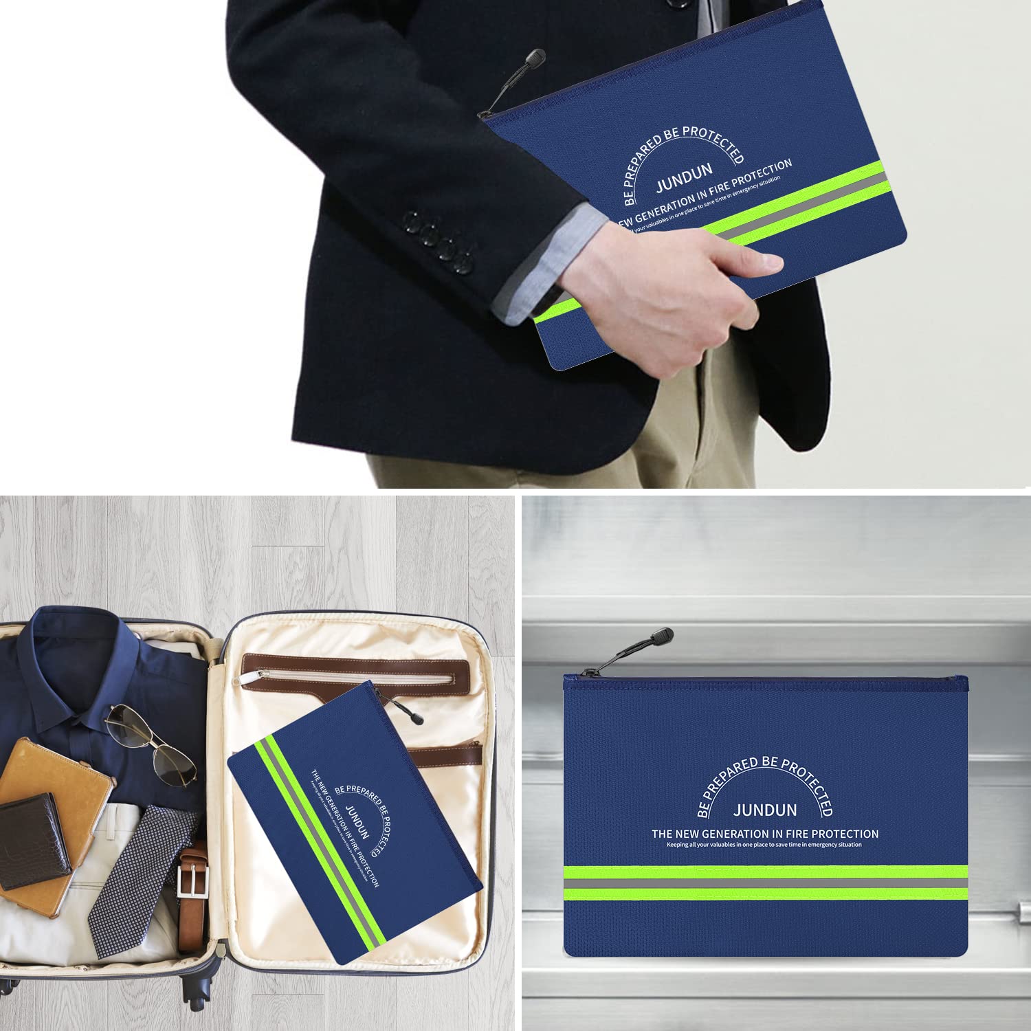 JUNDUN 14.2x10 blue fireproof bag ready for safe document storage