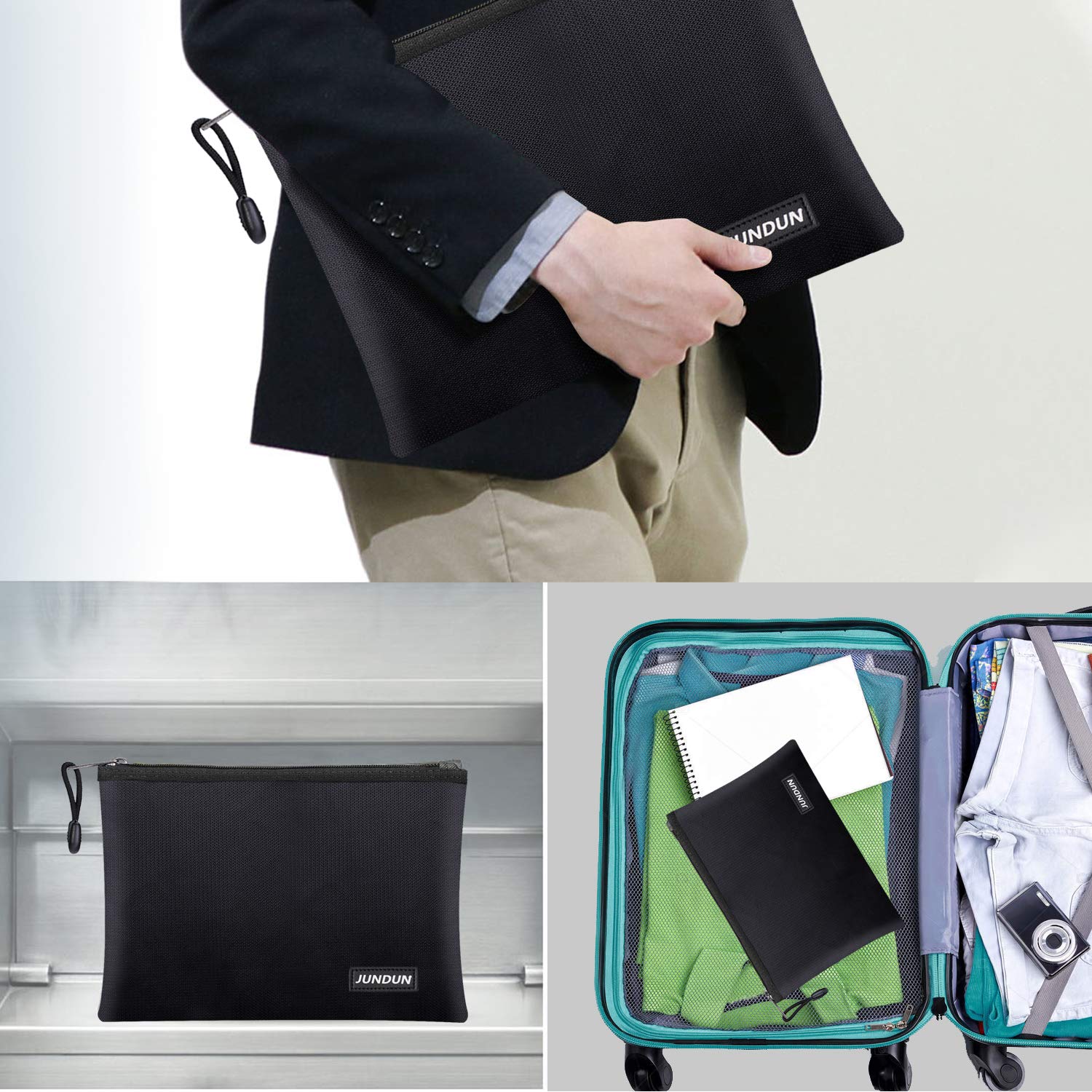 JUNDUN fireproof bag sized 14.2x10 fits cash and documents securely