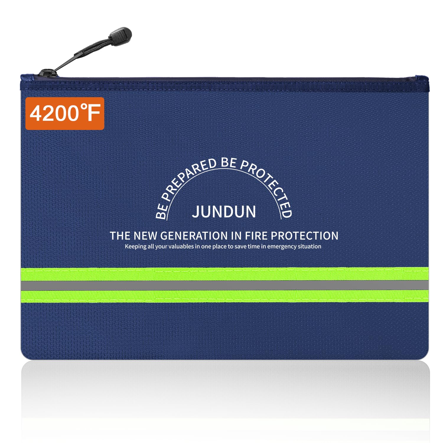 JUNDUN fireproof document bag with aluminum foil lining protecting papers from extreme heat