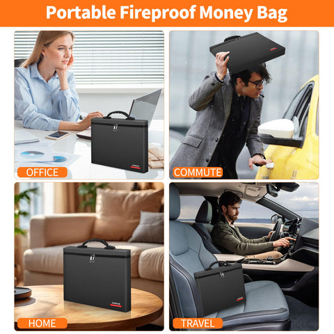 JUNDUN Fireproof Money Bag travel-compatible design for homes and offices.