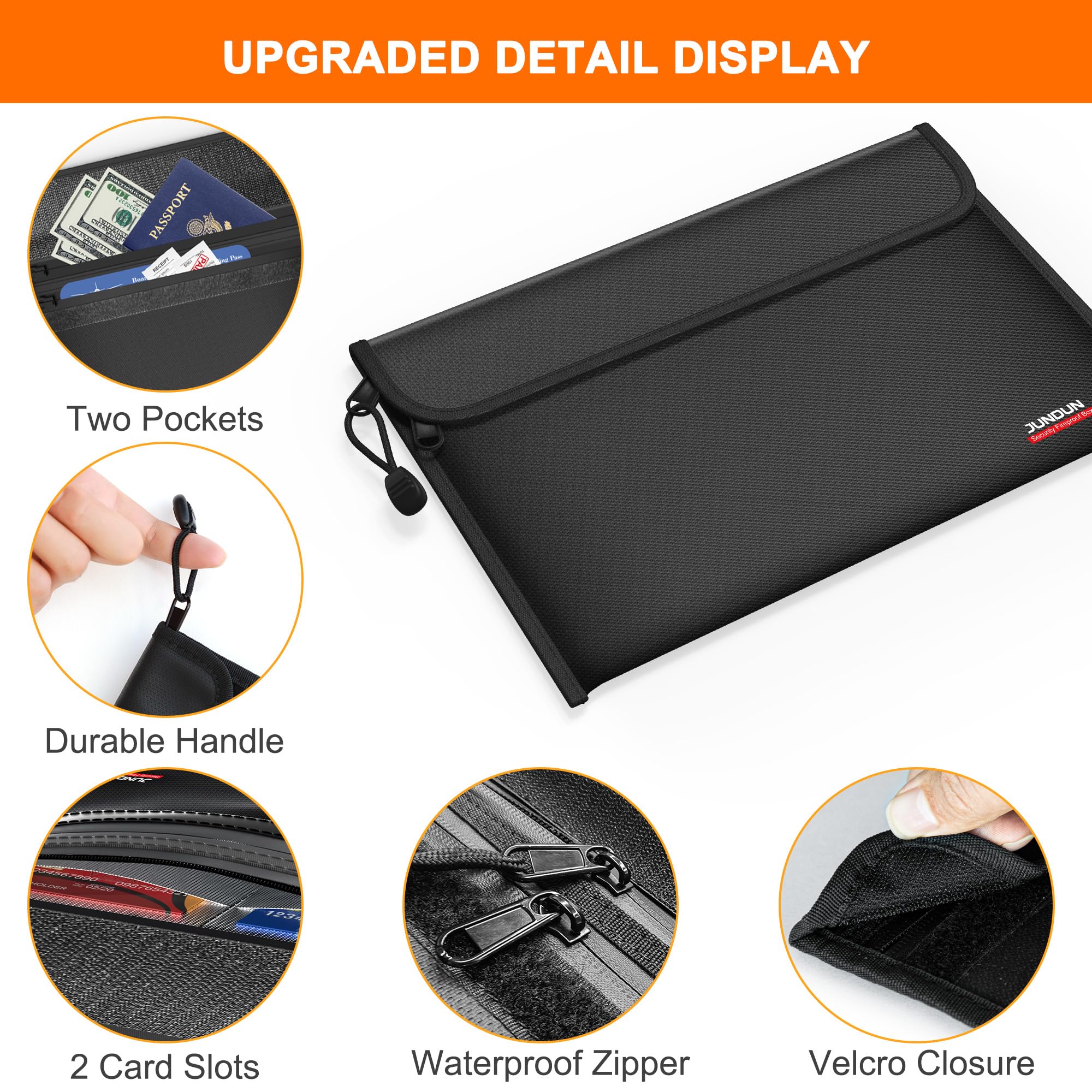 Portable JUNDUN fireproof bag with carrying handle for travel