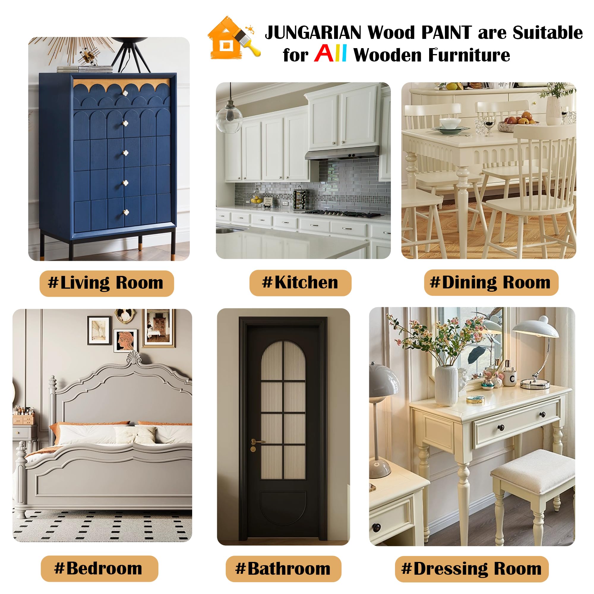Fast-drying touch in 30 minutes with Jungarian paint.