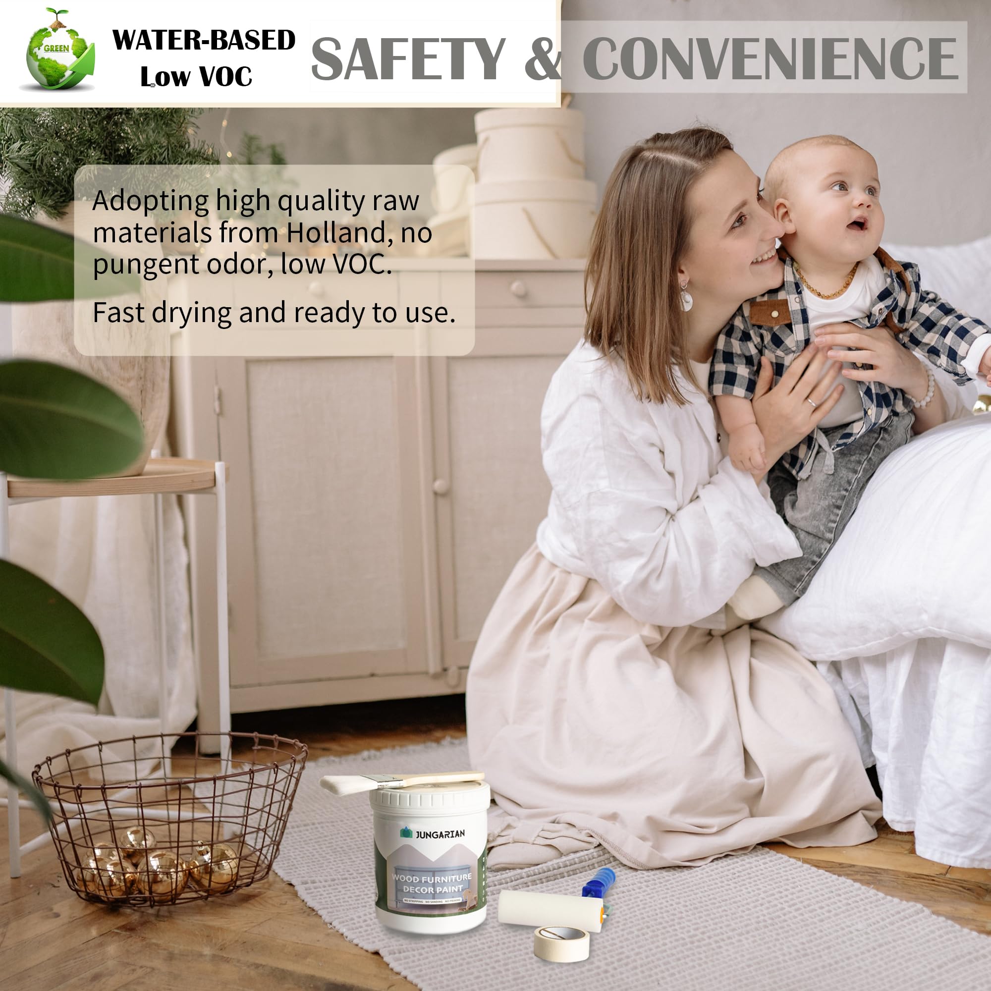 No sanding needed due to strong adhesion and one-step formula by Jungarian.