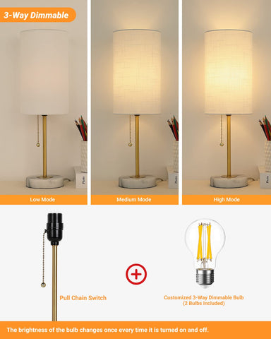 JUNNAI 3-way dimmable bedside lamps with pull chain for customizable ambience.