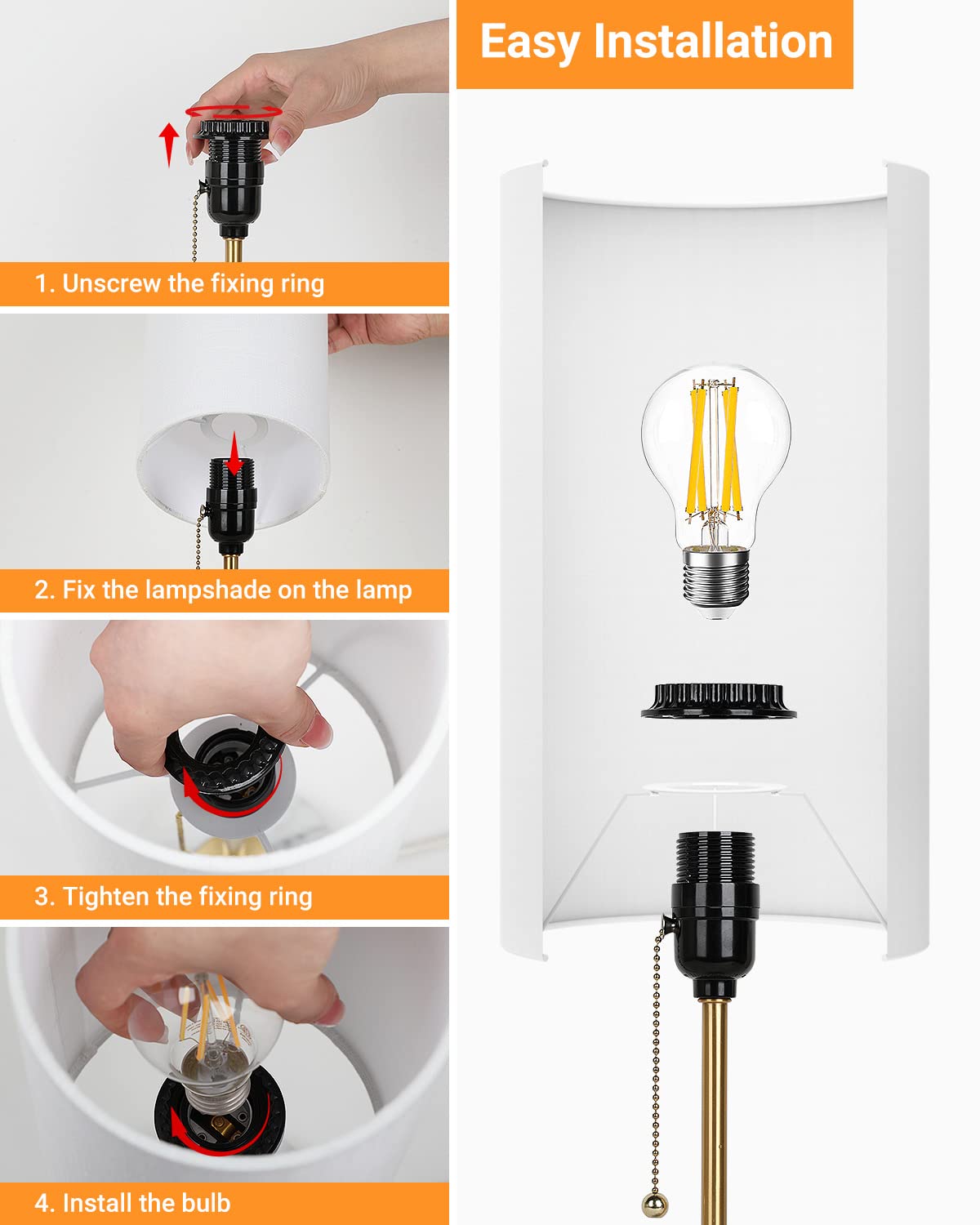 JUNNAI included A19 LED bulbs deliver ready-to-use lighting.