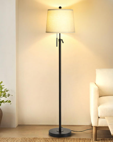 JUNNAI floor lamp with adjustable height and beige shade for versatile living room lighting