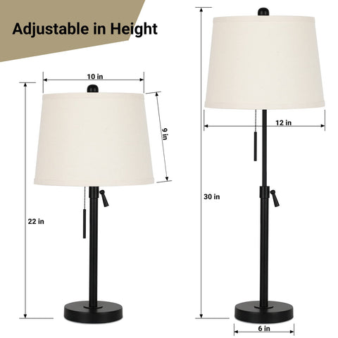 JUNNAI 3-way dimmable bedside lamps with pull chain for customizable brightness.