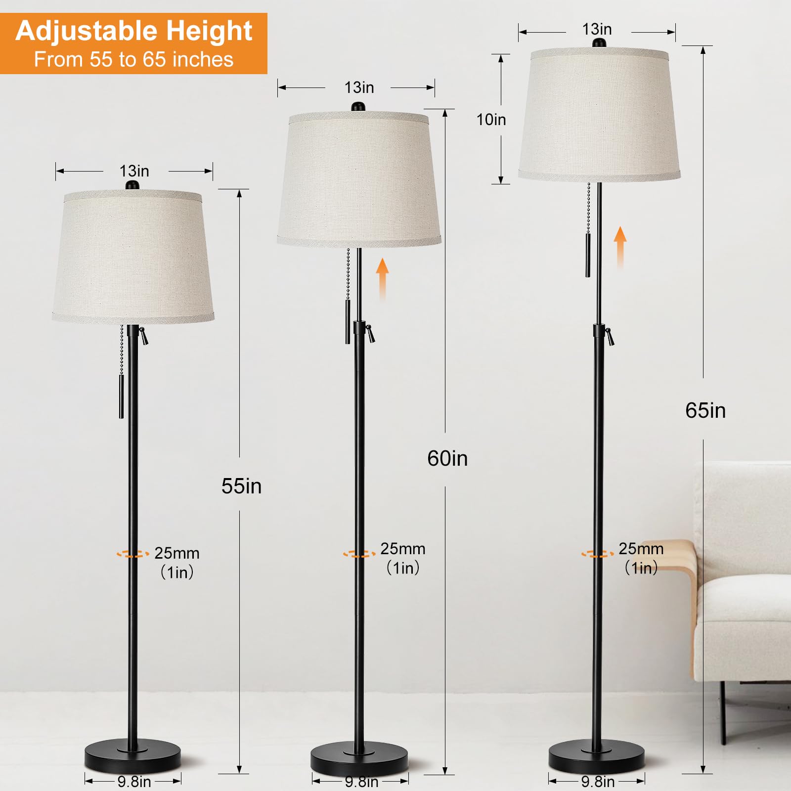 JUNNAI floor lamp with dimmable 8W LED bulb for cozy evenings