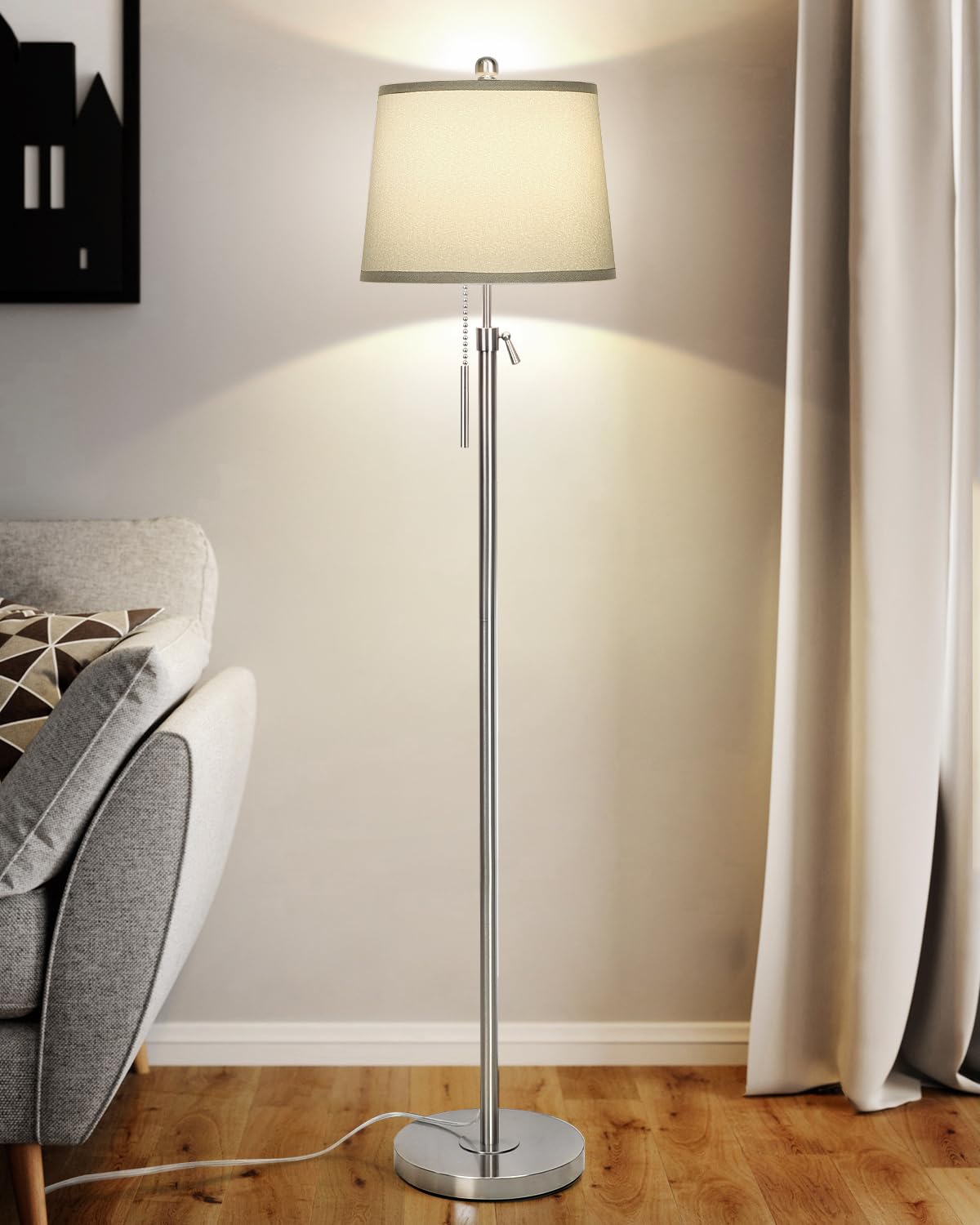 JUNNAI Floor Lamp creates warm ambience in living room settings.