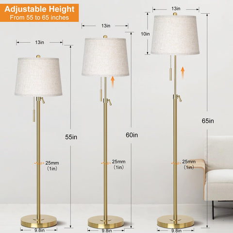 JUNNAI gold floor lamp beige shade and modern brass finish