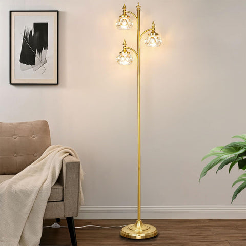 JUNNAI Gold lamp with three glass shades delivering soft, elegant diffusion