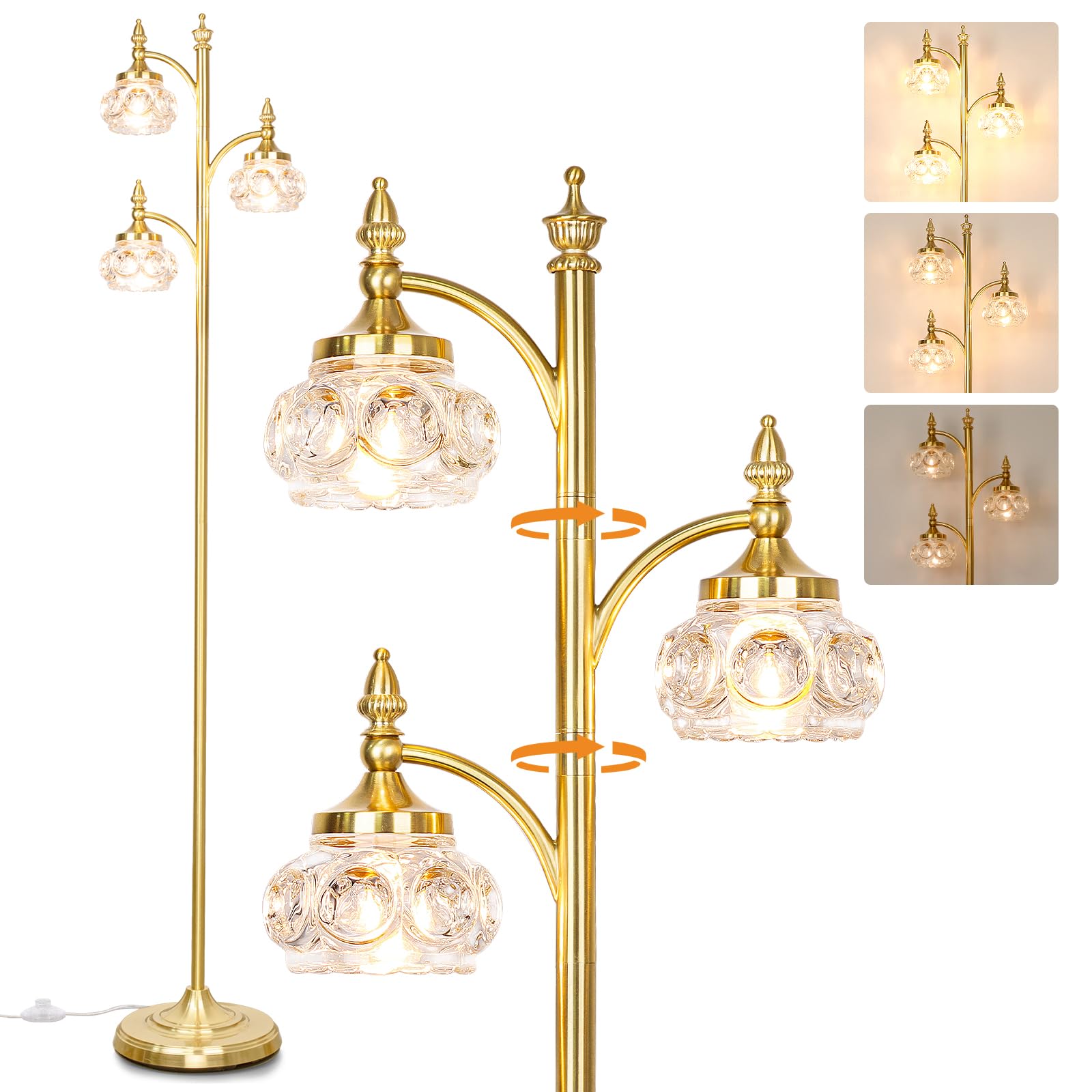 JUNNAI Gold floor lamp with rotatable heads, versatile corner lighting for any room