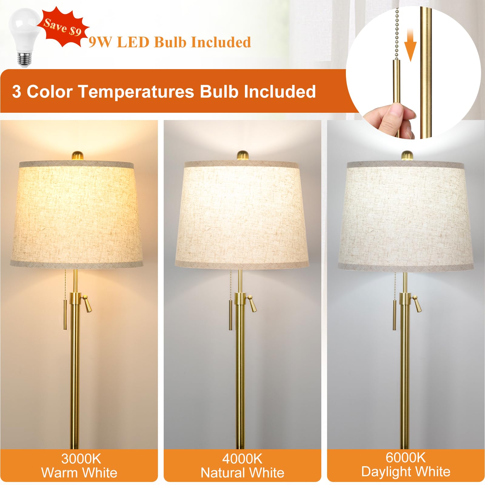 JUNNAI tall floor lamp sturdy metal base prevents wobble