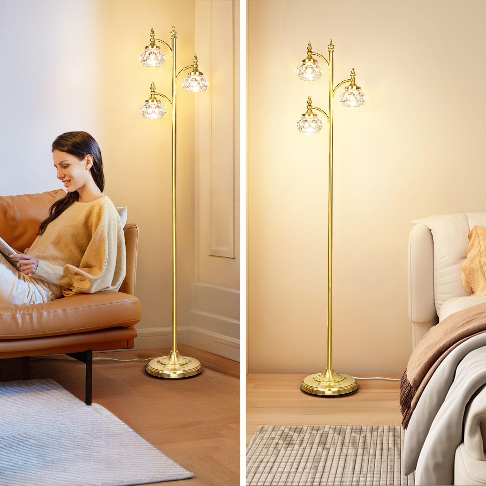 Tall JUNNAI floor lamp enhancing living room ambience and decor