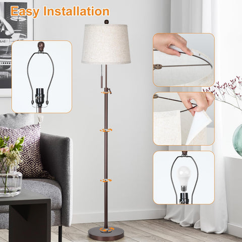 JUNNAI living room floor lamp lit for ambient illumination beside the sofa.