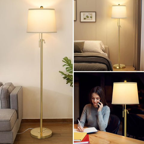 JUNNAI Modern brass floor lamp complements living room and bedroom decor