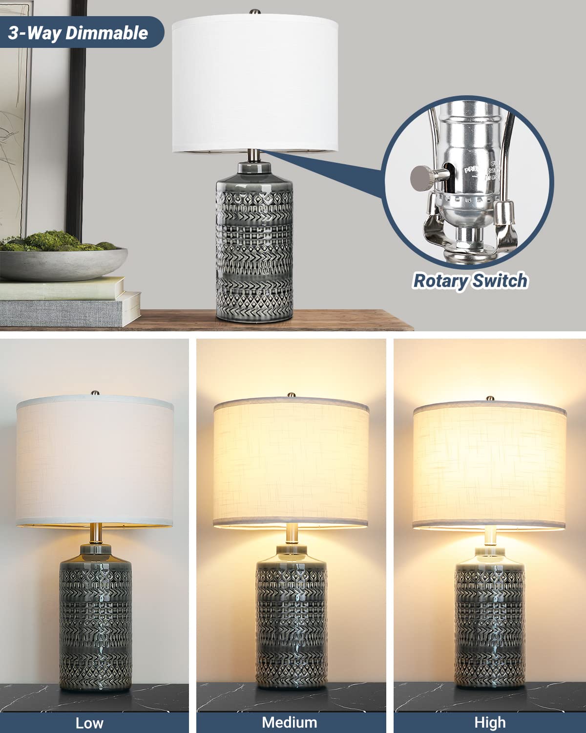 Junnai ceramic lamp with white shade adds cozy bedroom lighting