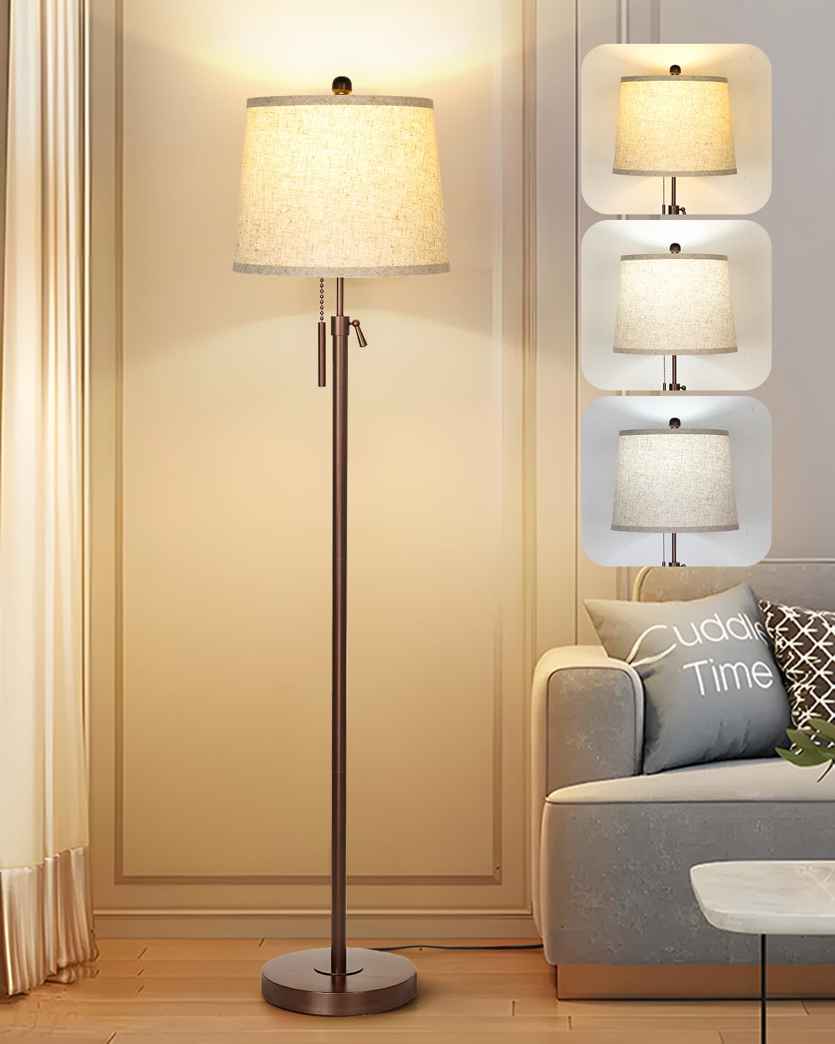 JUNNAI modern floor lamp with adjustable height for flexible room lighting.