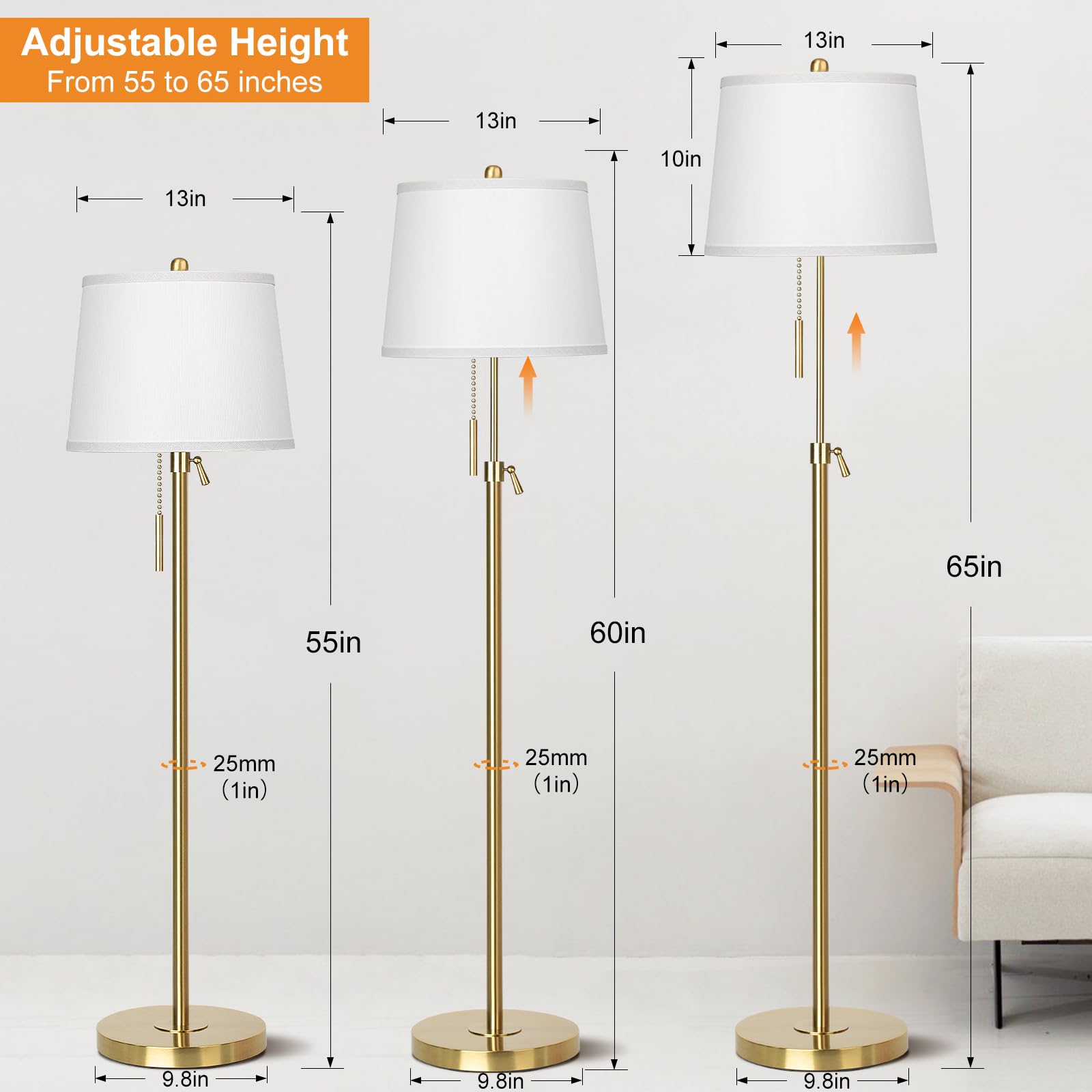 JUNNAI Sturdy tall floor lamp with stable base for safety