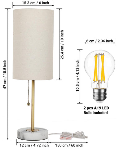 JUNNAI table lamp 3-way dimmable with included bulbs.