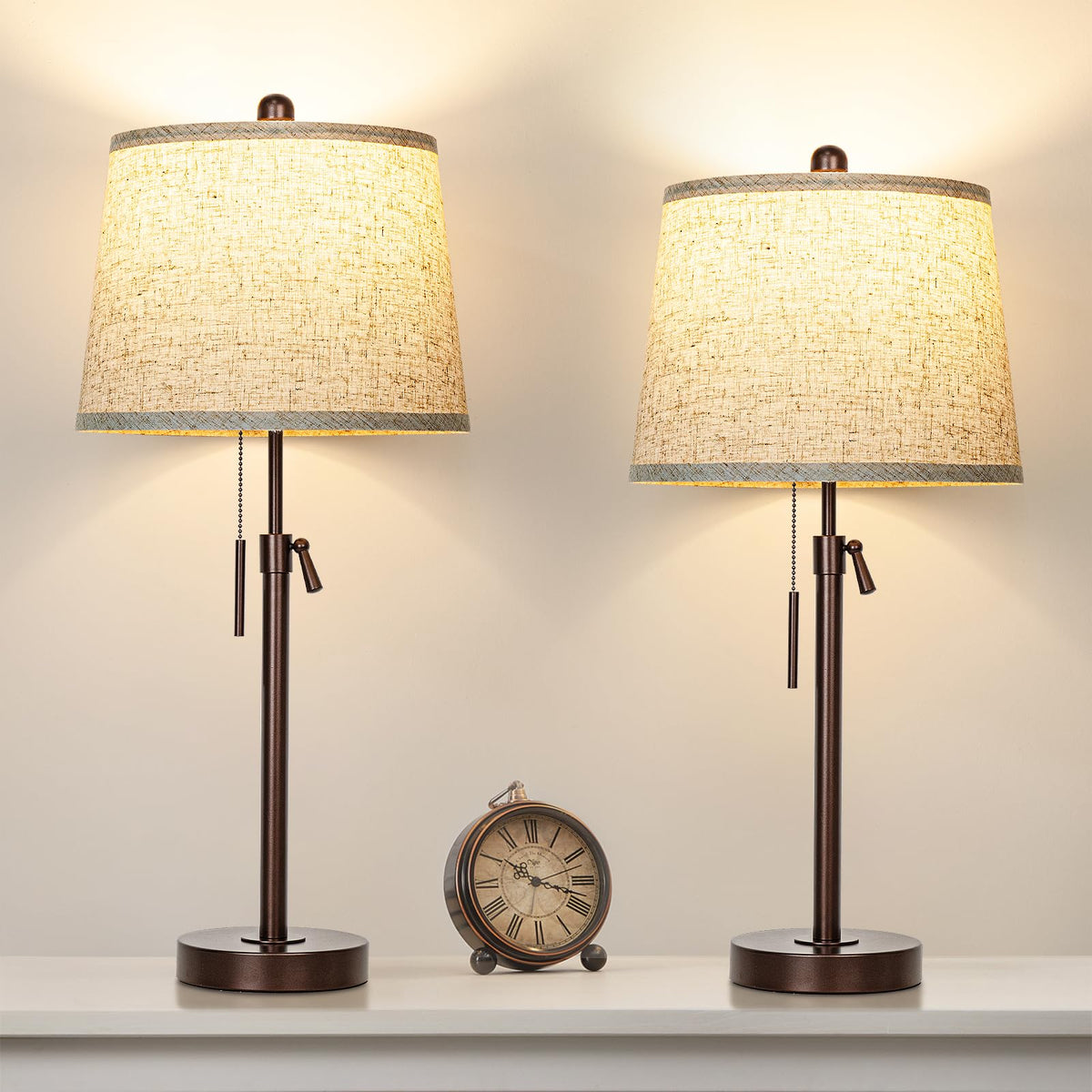 JUNNAI adjustable-height table lamp on a sleek bedside setup for flexible lighting.