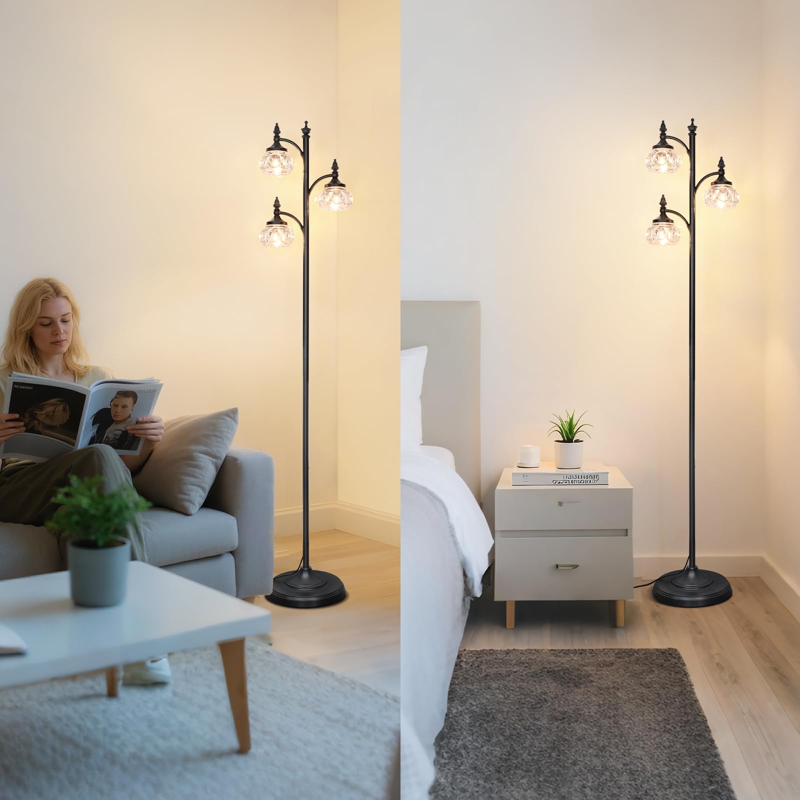 JUNNAI warm white illumination creates inviting mood for reading or relaxing.