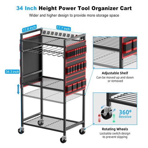 JUNNUJ garage organizer on wheels keeps batteries and drills neatly organized