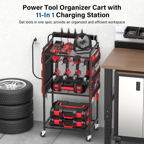 JUNNUJ organizer cart with 8 outlets and USB station for simultaneous charging