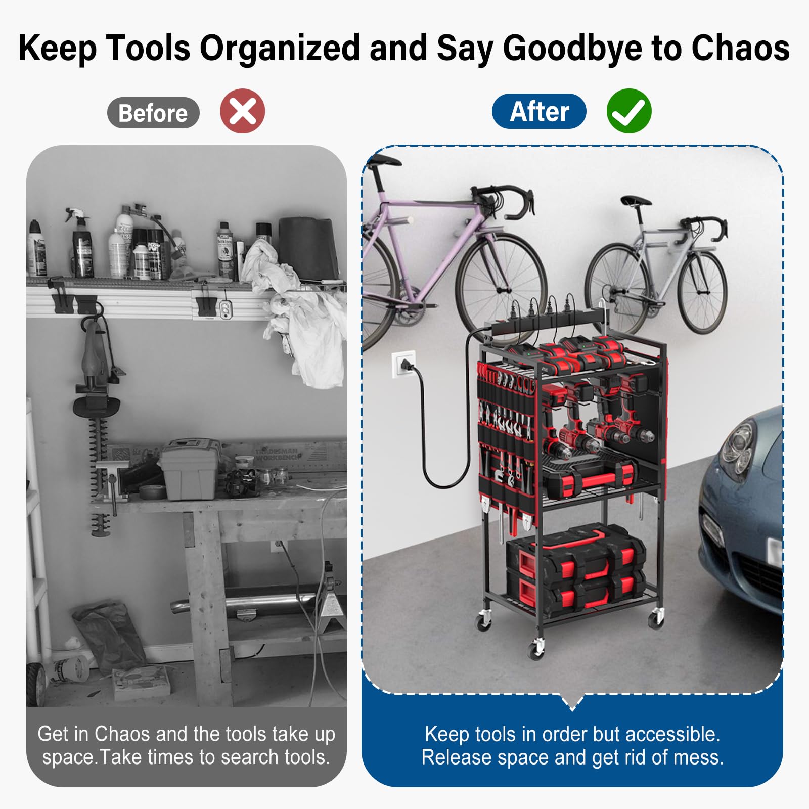 JUNNUJ durable iron frame with canvas pockets for lasting garage organization