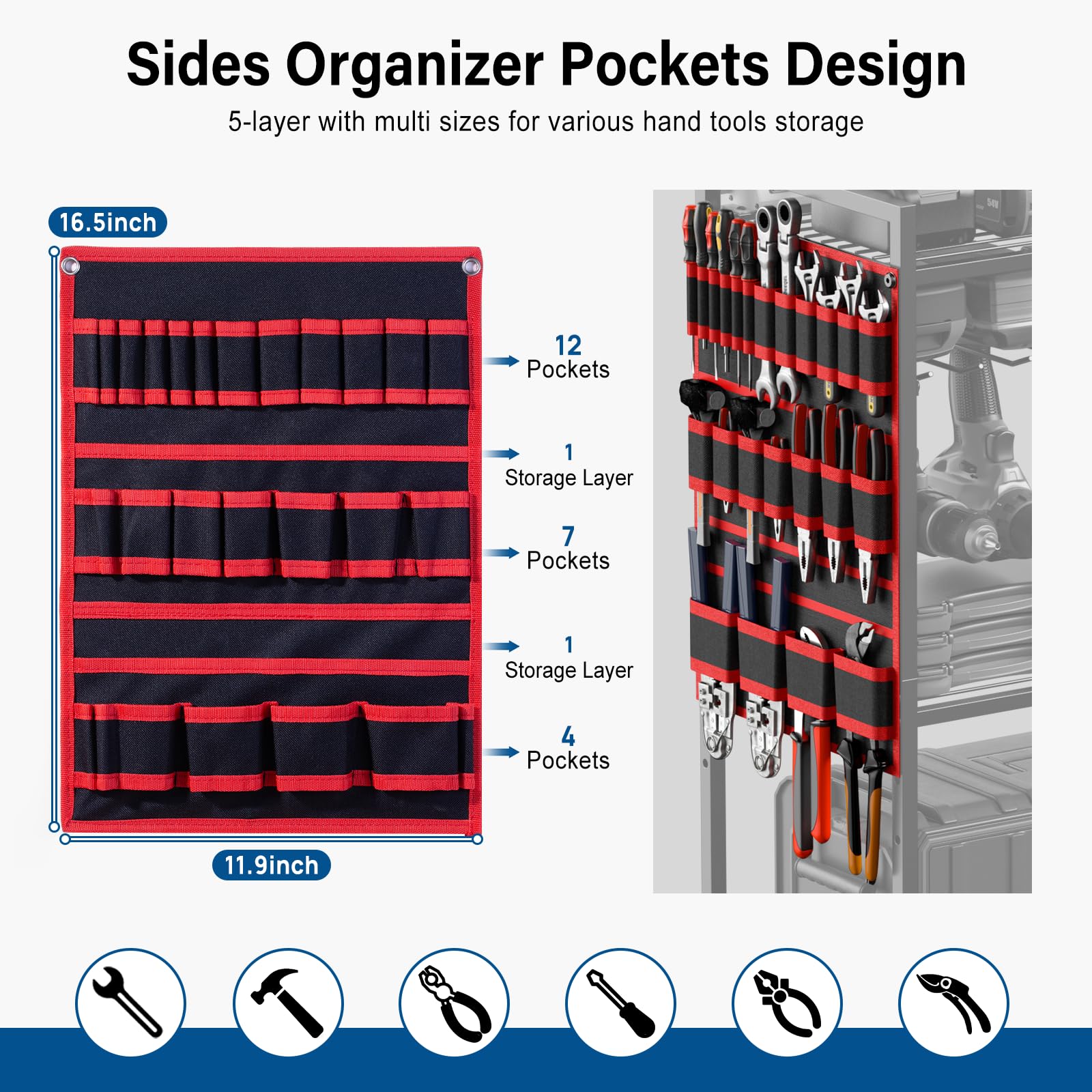 JUNNUJ cart shelves and drill holder layout for quick tool access