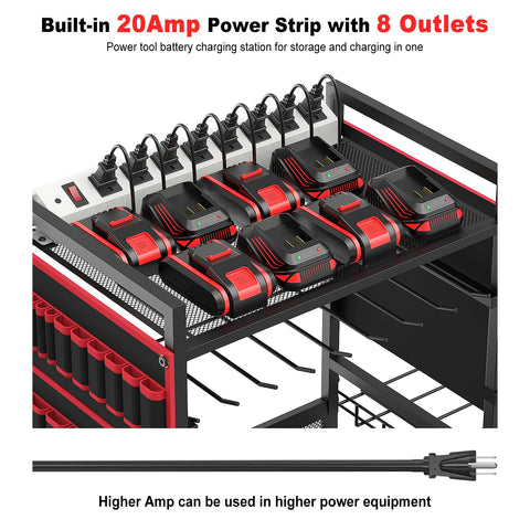 JUNNUJ Garage cart side view highlights compact footprint and mobility on lockable wheels.