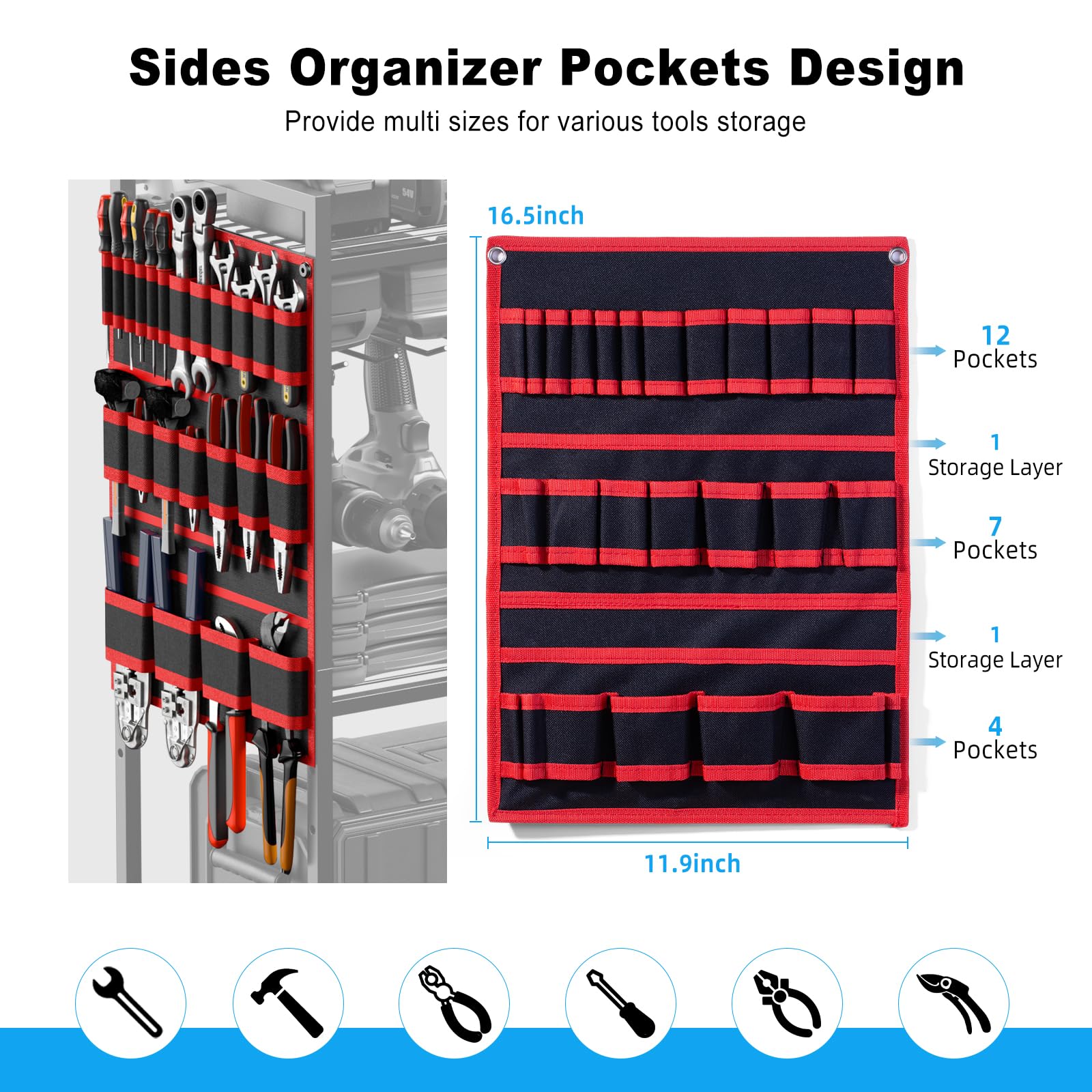 JUNNUJ heavy-duty tool storage rack with adjustable shelf for larger tools