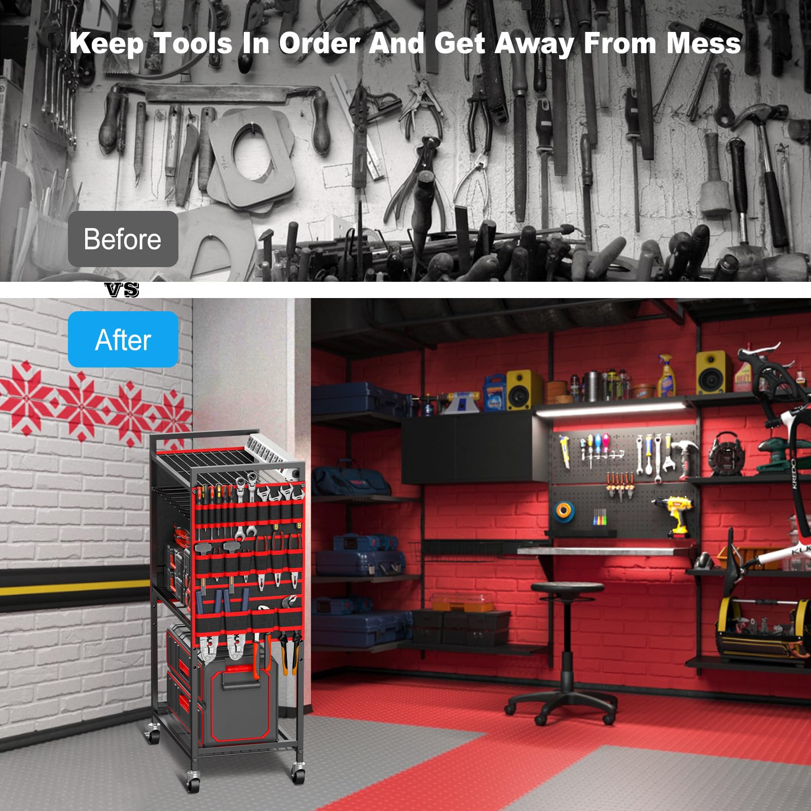 JUNNUJ heavy-duty iron build resists scratches for garage or workshop use
