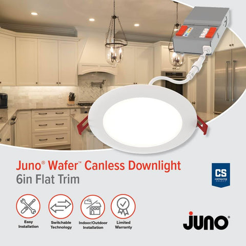 Juno 6in downlight showing 2700K–5000K range for kitchen ambiance