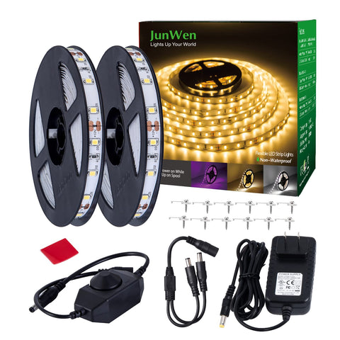 JUNWEN 40ft warm white LED strip on wall for inviting ambient lighting.