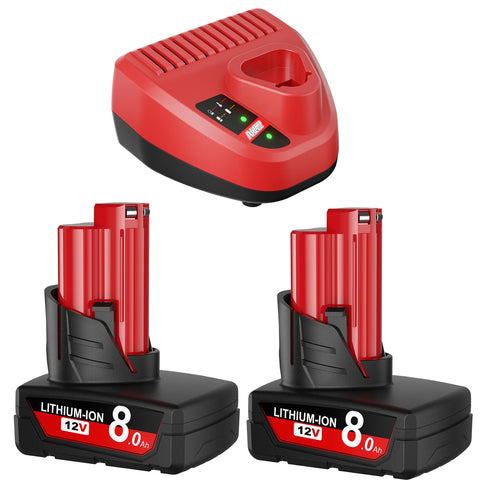 JUNWOOD 8.0Ah battery two-pack ready for Milwaukee M12 tools