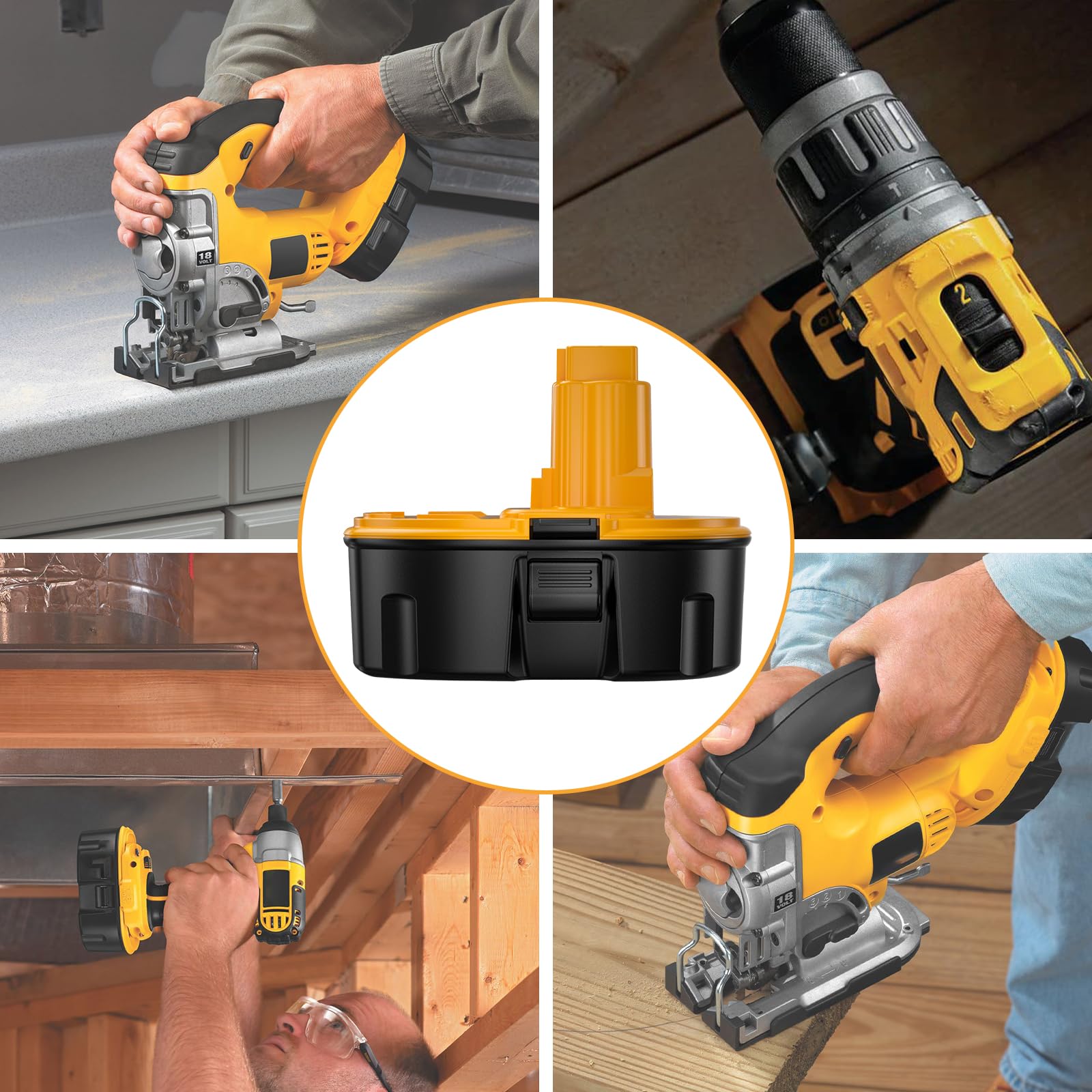 JUNWOOD easy swap for Dewalt 18V tools during projects.