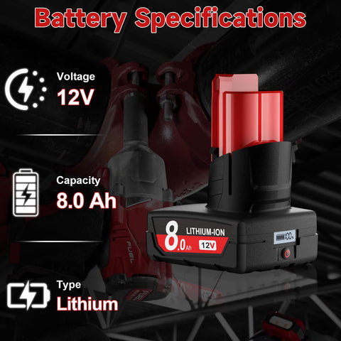 JUNWOOD LCD-equipped 8.0Ah battery shows remaining power at a glance.