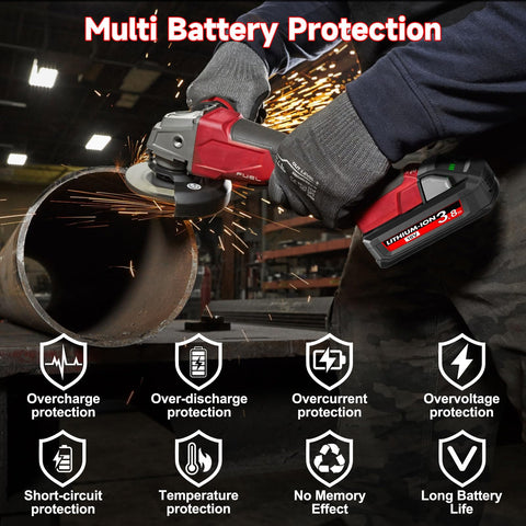 JUNWOOD Milwaukee 18V 3.8Ah battery with clear LED charge status.